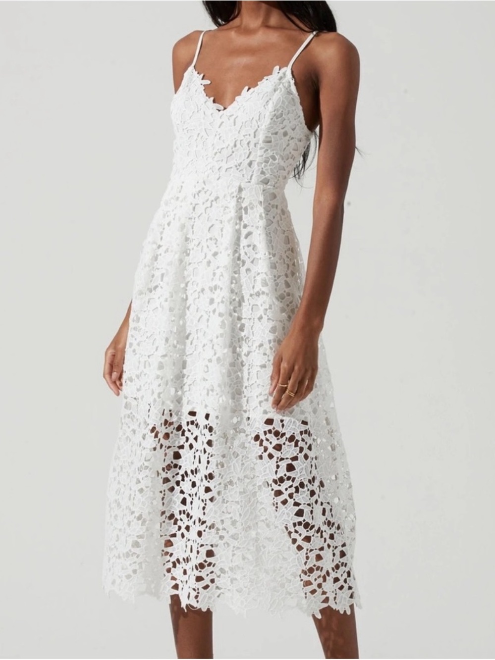 ASTR THE LABEL WOMENS WHITE LACE MIDI DRESS SMALL